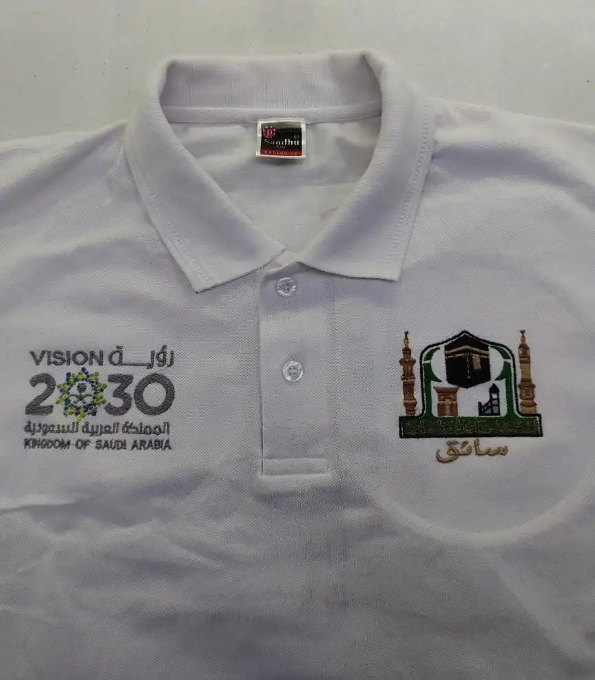 A white embroidered polo shirt